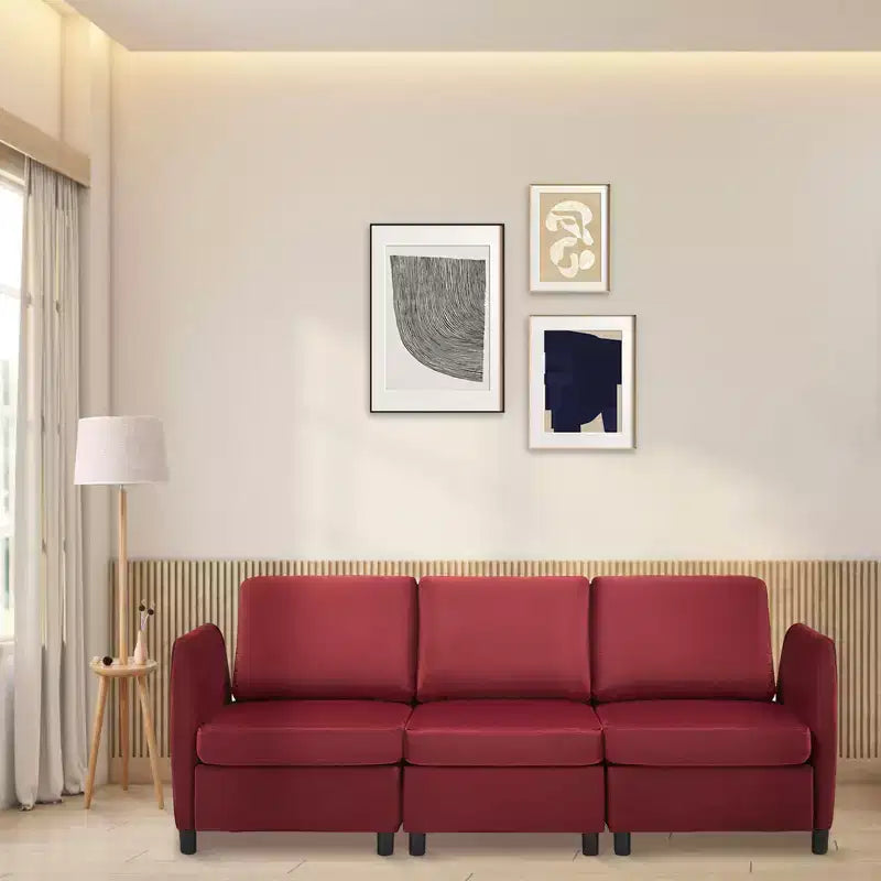 Divano letto modulare reversibile Whizmax a 9 posti in velluto con pouf contenitore e chaise longue - Rosso vino