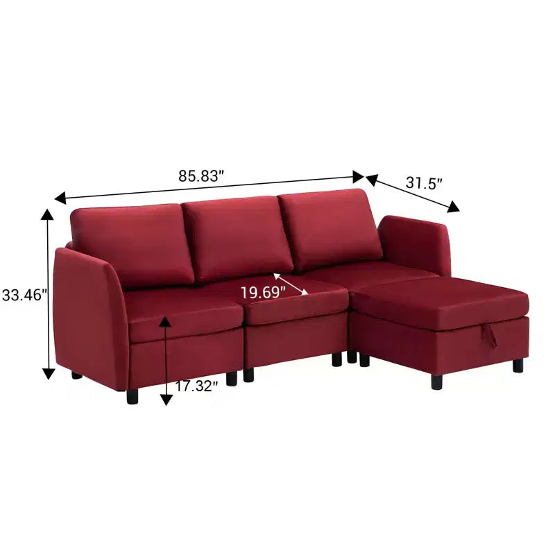 Divano letto modulare reversibile Whizmax a 9 posti in velluto con pouf contenitore e chaise longue - Rosso vino