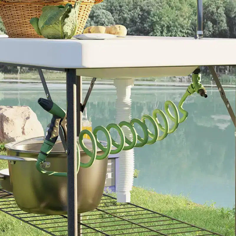 Outsunny Tavolo Pieghevole per Pulizia Pesce con Lavello, Tavolo da Filettatura per Esterni per Picnic Spiaggia Patio
