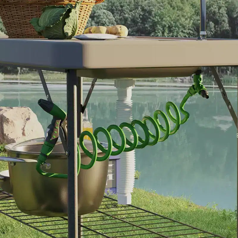 Outsunny Tavolo Pieghevole per Pulizia Pesce con Lavello, Tavolo da Filettatura per Esterni per Picnic Spiaggia Patio