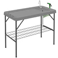 Outsunny Folding Fish Cleaning Table with Sink, Outdoor Fillet Table for Picnic Beach Patio