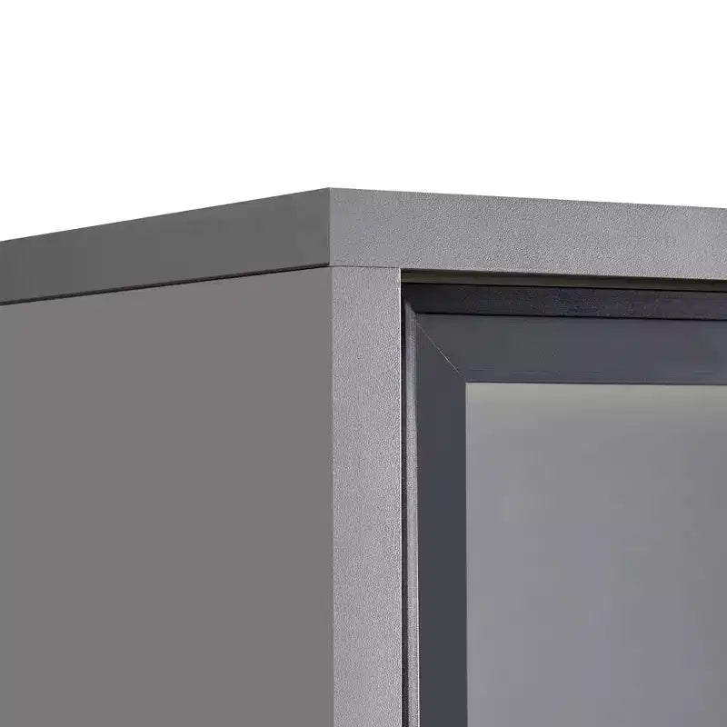 Vetrina illuminata, espositore a LED con ante in vetro temperato, 2 cassetti, ripiani regolabili, design moderno e minimalista, grigio