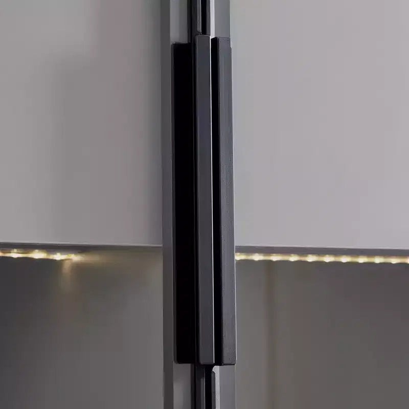 Vetrina illuminata, espositore a LED con ante in vetro temperato, 2 cassetti, ripiani regolabili, design moderno e minimalista, grigio
