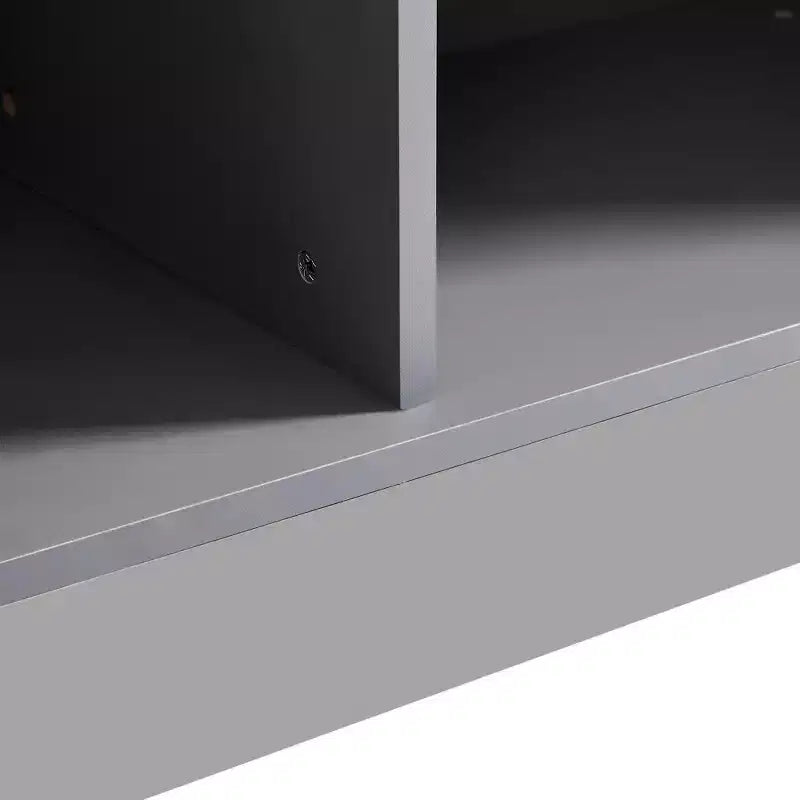 Vetrina illuminata, espositore a LED con ante in vetro temperato, 2 cassetti, ripiani regolabili, design moderno e minimalista, grigio