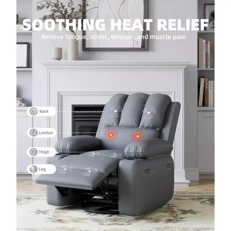 27 Poltrone reclinabili oversize con calore e massaggio, girevoli a 360° e dondolio manuale, con portabicchieri per il soggiorno