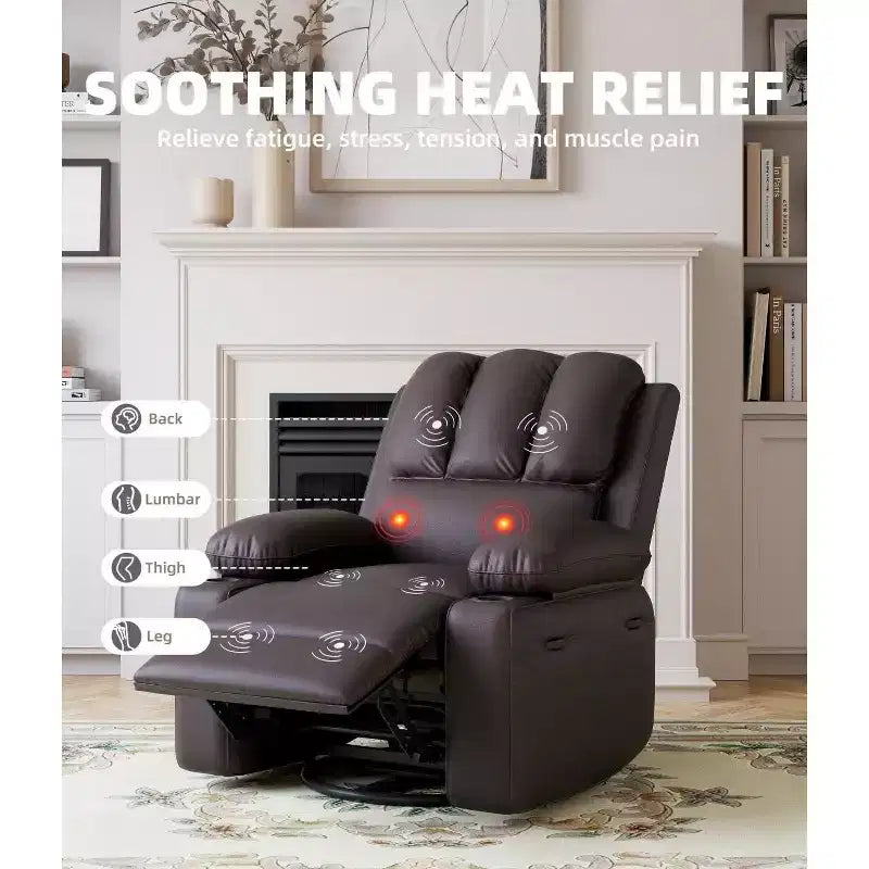 27 Poltrone reclinabili oversize con calore e massaggio, girevoli a 360° e dondolio manuale, con portabicchieri per il soggiorno