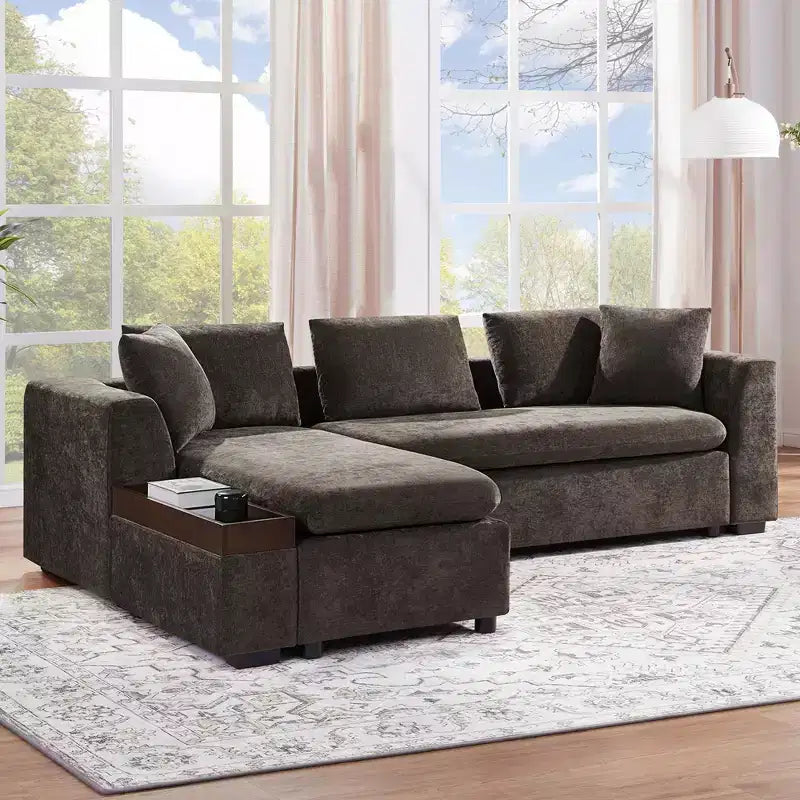 Whisen 93.7 divano a L imbottito con contenitore in legno