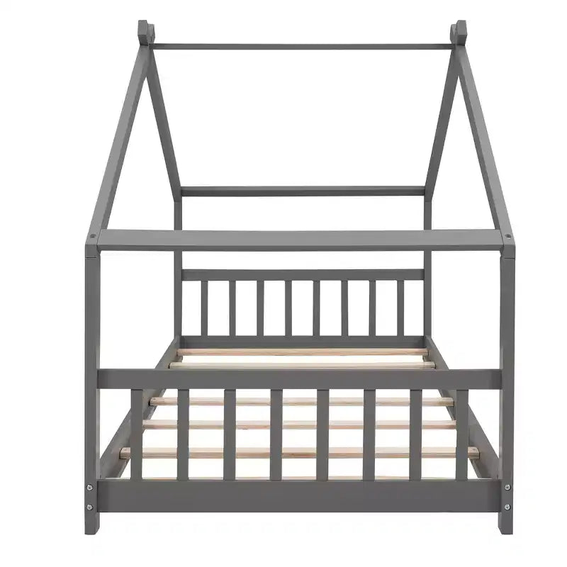 CLIHOME Lettino a forma di casetta per bambini in legno di pino con recinzione, modello Twin Size