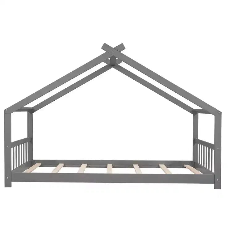 CLIHOME Lettino a forma di casetta per bambini in legno di pino con recinzione, modello Twin Size