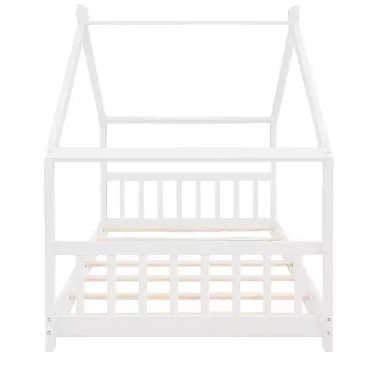 CLIHOME Lettino a forma di casetta per bambini in legno di pino con recinzione, modello Twin Size