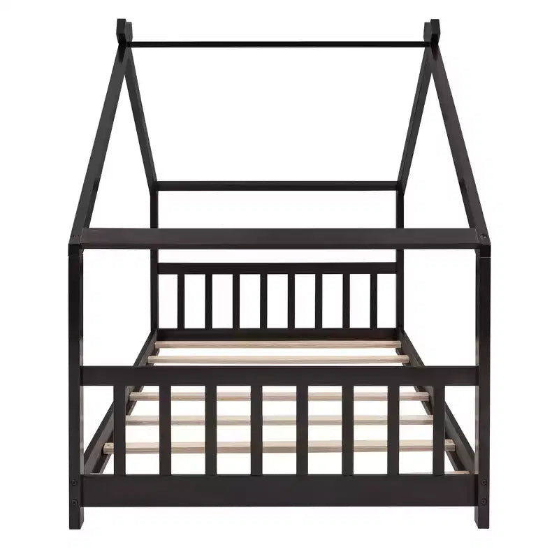CLIHOME Lettino a forma di casetta per bambini in legno di pino con recinzione, modello Twin Size