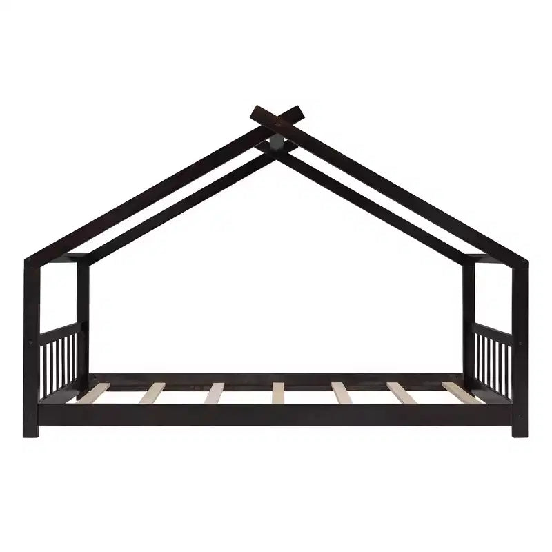 CLIHOME Lettino a forma di casetta per bambini in legno di pino con recinzione, modello Twin Size
