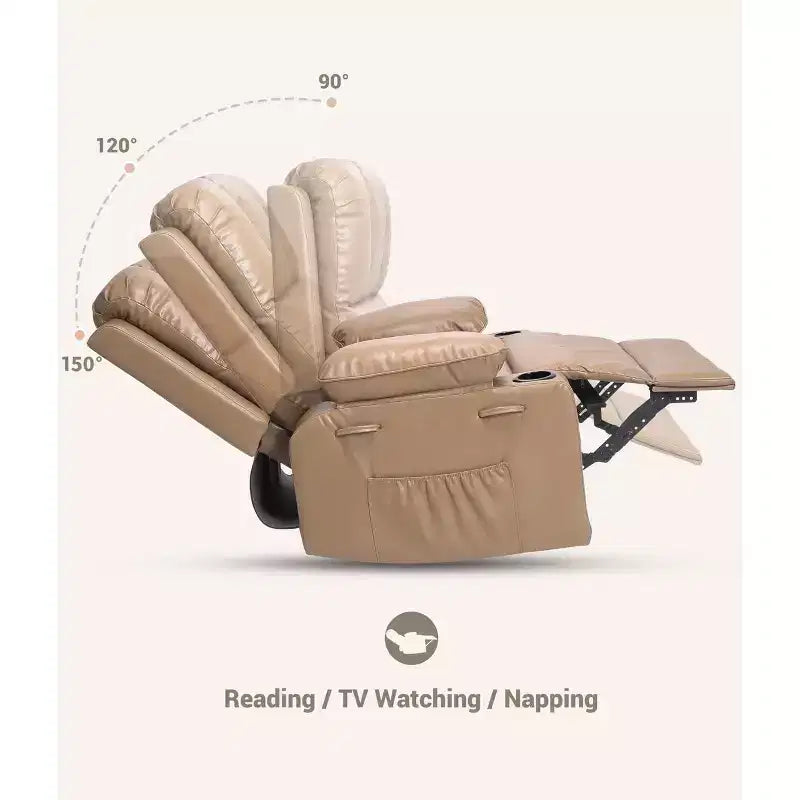 Poltrone reclinabili oversize con funzione di riscaldamento e massaggio - Poltrona reclinabile girevole per adulti - Poltrona manuale con portabicchieri, per camere da letto e camerette