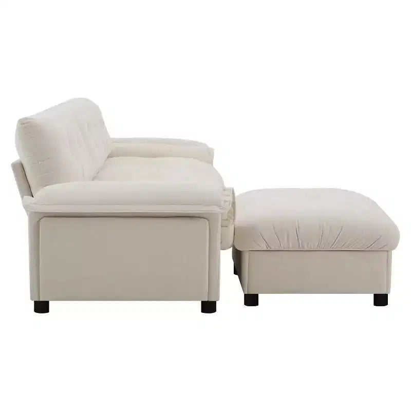 Divano Moderno a L, Divano Cloud Imbottito con Porte di Ricarica, Portabicchieri, Tasche Laterali e Pouf Contenitore Mobile