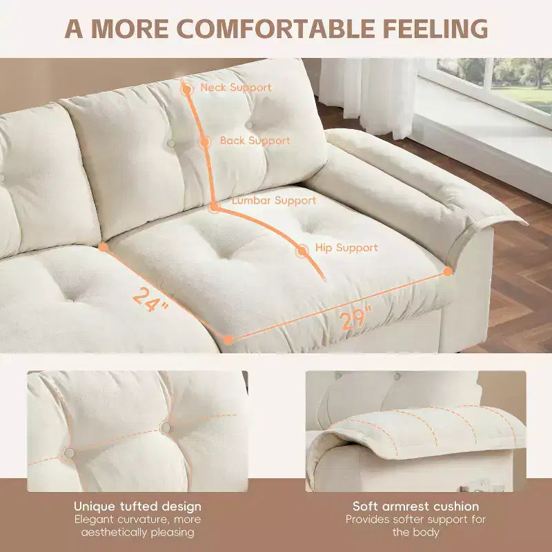 Divano Moderno a L, Divano Cloud Imbottito con Porte di Ricarica, Portabicchieri, Tasche Laterali e Pouf Contenitore Mobile