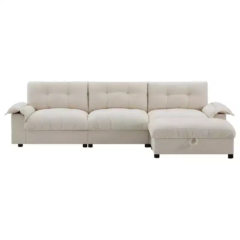 Divano Moderno a L, Divano Cloud Imbottito con Porte di Ricarica, Portabicchieri, Tasche Laterali e Pouf Contenitore Mobile