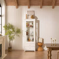 Freestanding Glass Display Cabinet with 2 Drawers, LED light & Adjustable Shelves, Upholstered Pantry Bookshelf Storage Cabinet, White - ModernLuxe