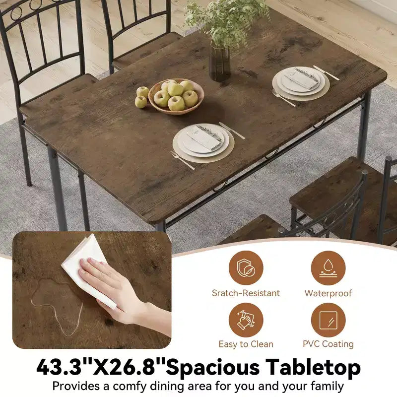 Tavolo da pranzo per 4, set da 5 pezzi con tavolo rettangolare e sedie per spazi ridotti, tinello, appartamento