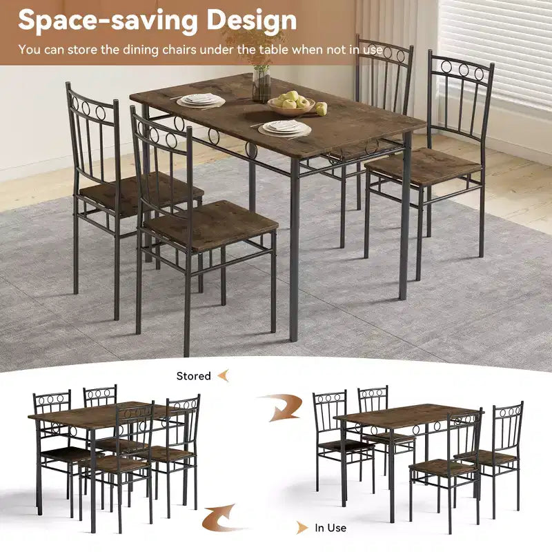 Tavolo da pranzo per 4, set da 5 pezzi con tavolo rettangolare e sedie per spazi ridotti, tinello, appartamento