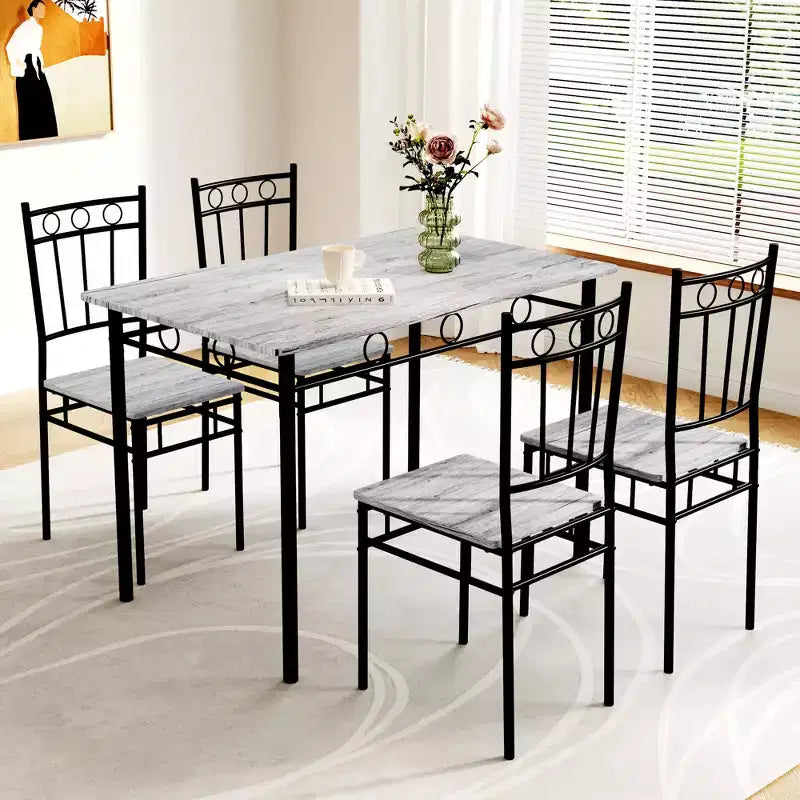 Tavolo da pranzo per 4, set da 5 pezzi con tavolo rettangolare e sedie per spazi ridotti, tinello, appartamento