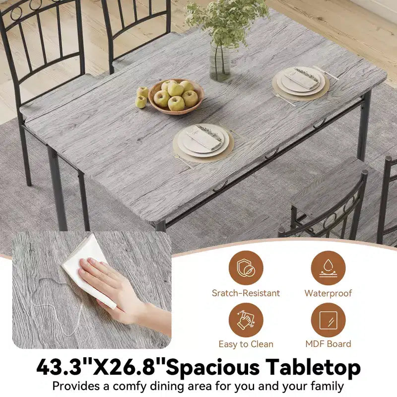 Tavolo da pranzo per 4, set da 5 pezzi con tavolo rettangolare e sedie per spazi ridotti, tinello, appartamento