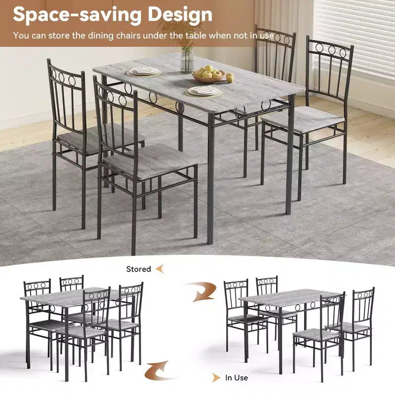 Tavolo da pranzo per 4, set da 5 pezzi con tavolo rettangolare e sedie per spazi ridotti, tinello, appartamento