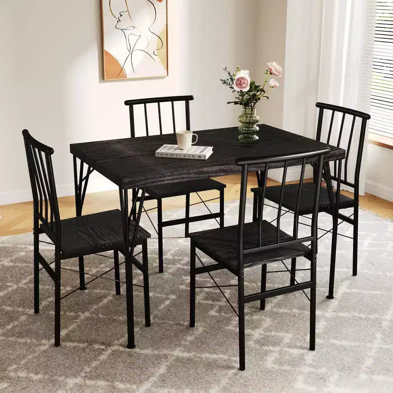 Tavolo da pranzo per 4, set da 5 pezzi con tavolo rettangolare e sedie per spazi ridotti, tinello, appartamento