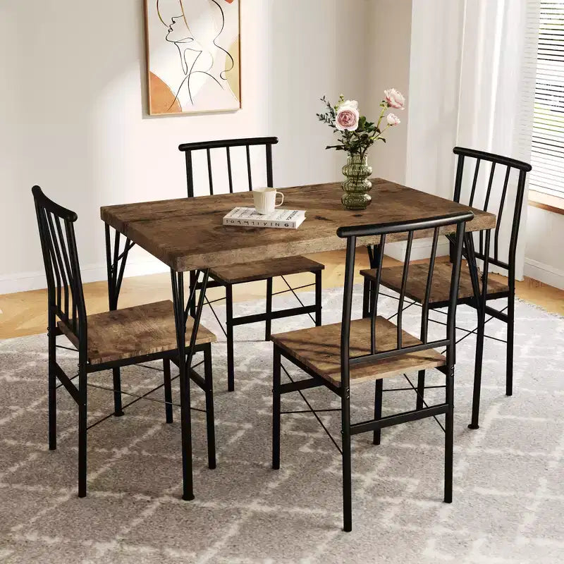 Tavolo da pranzo per 4, set da 5 pezzi con tavolo rettangolare e sedie per spazi ridotti, tinello, appartamento