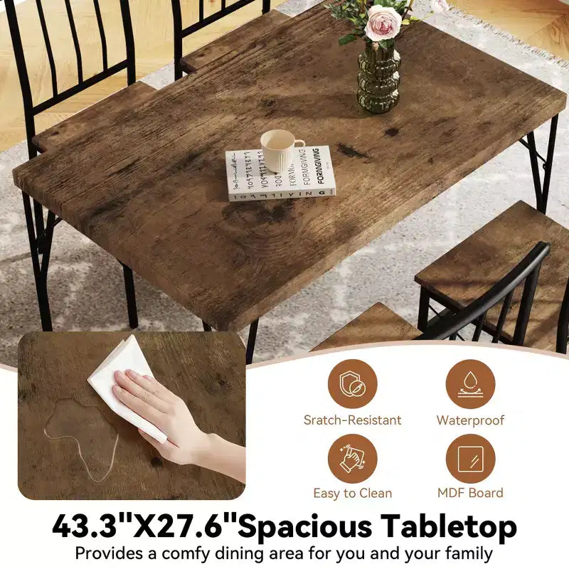 Tavolo da pranzo per 4, set da 5 pezzi con tavolo rettangolare e sedie per spazi ridotti, tinello, appartamento
