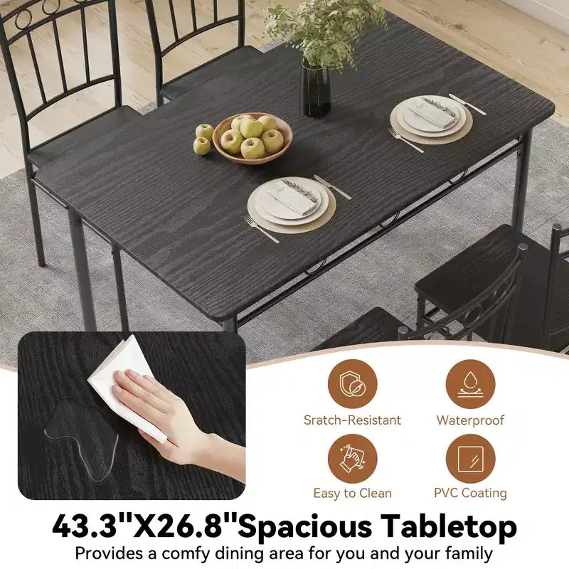 Tavolo da pranzo per 4, set da 5 pezzi con tavolo rettangolare e sedie per spazi ridotti, tinello, appartamento