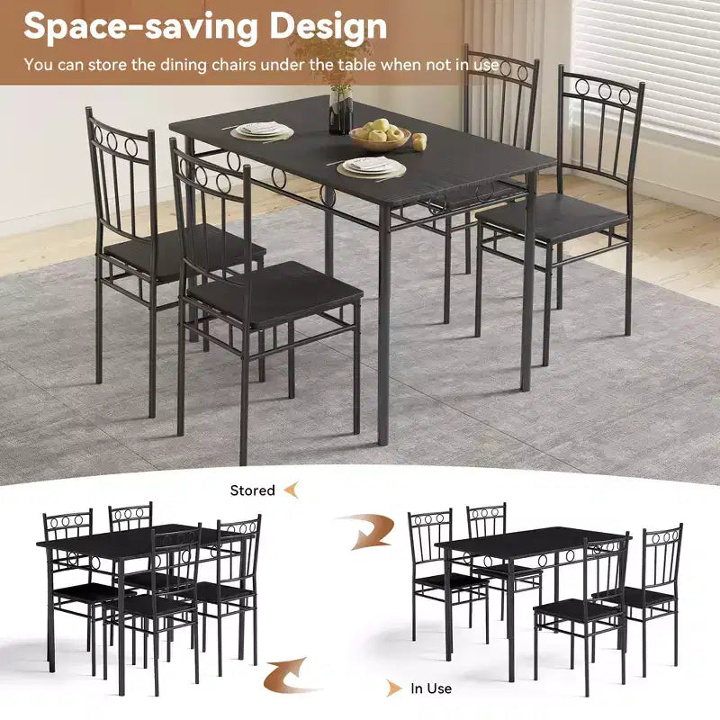 Tavolo da pranzo per 4, set da 5 pezzi con tavolo rettangolare e sedie per spazi ridotti, tinello, appartamento