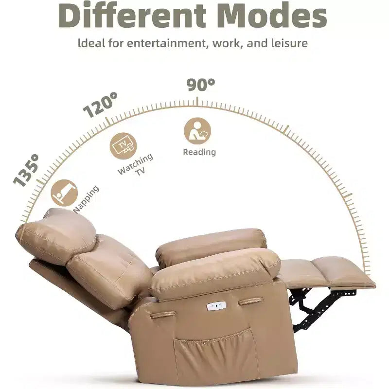 Poltrona reclinabile manuale oversize, poltrona in similpelle con cuscino spesso per soggiorno e camera da letto, comfort spazioso e pigro