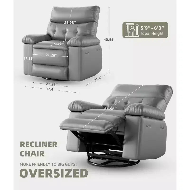 Poltrona reclinabile manuale oversize, poltrona in similpelle con cuscino spesso per soggiorno e camera da letto, comfort spazioso e pigro