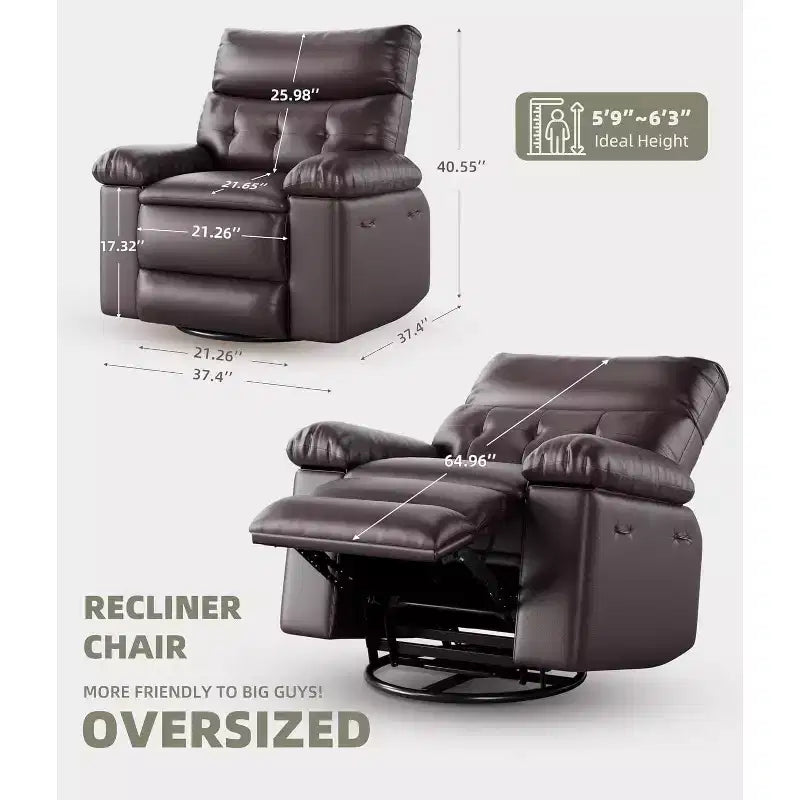 Poltrona reclinabile manuale oversize, poltrona in similpelle con cuscino spesso per soggiorno e camera da letto, comfort spazioso e pigro
