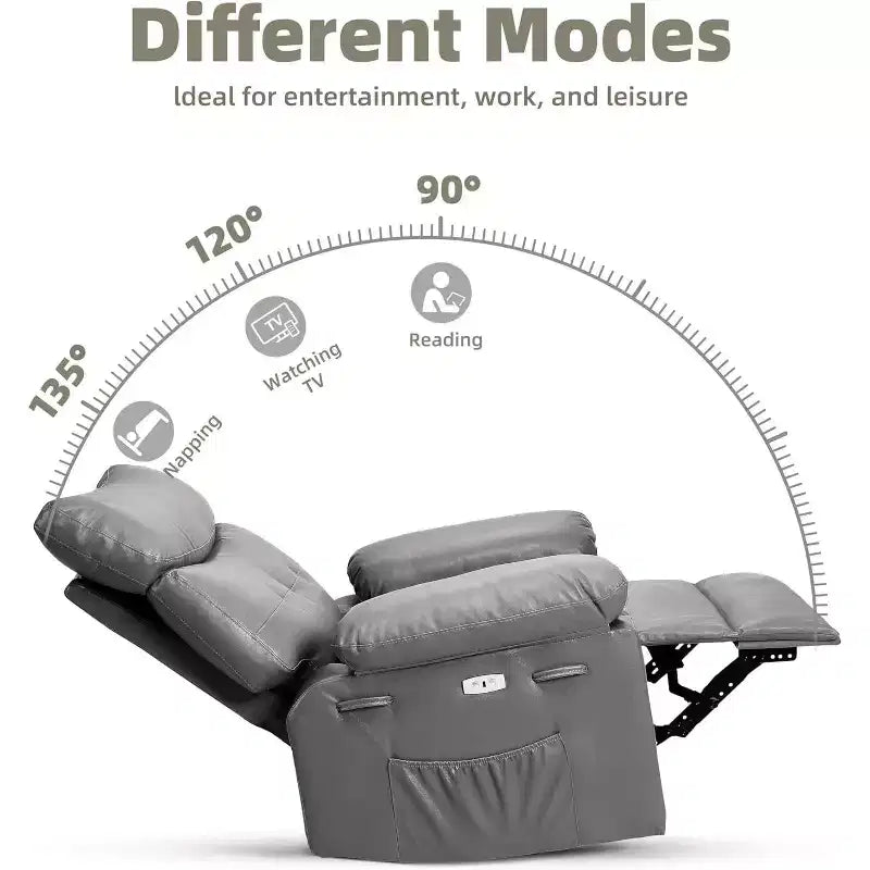 Poltrona reclinabile manuale oversize, poltrona in similpelle con cuscino spesso per soggiorno e camera da letto, comfort spazioso e pigro