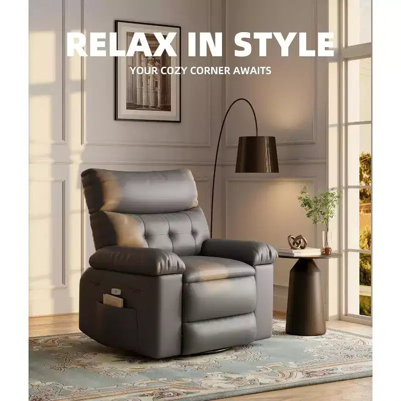 Poltrona reclinabile manuale oversize, poltrona in similpelle con cuscino spesso per soggiorno e camera da letto, comfort spazioso e pigro