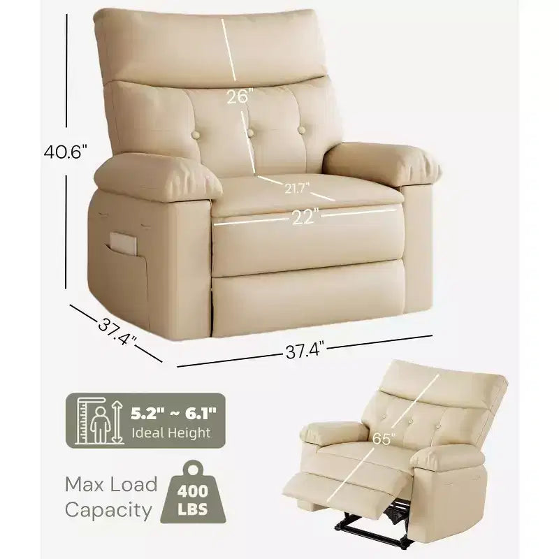 Poltrona reclinabile manuale oversize, poltrona in similpelle con cuscino spesso per soggiorno e camera da letto, comfort spazioso e pigro