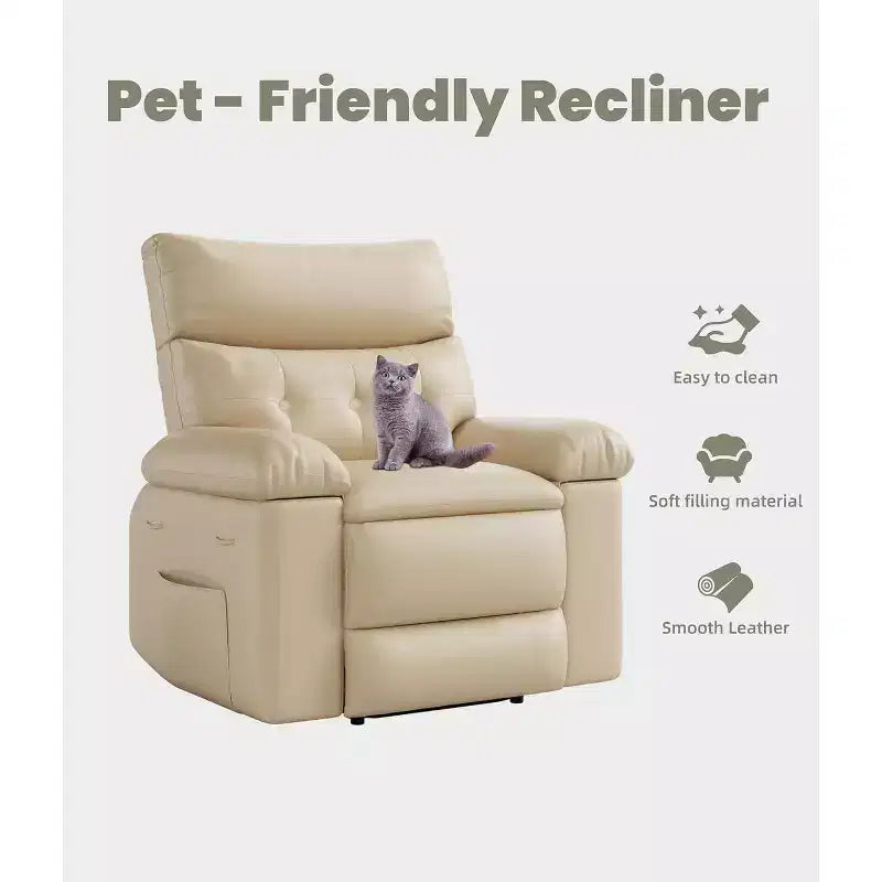 Poltrona reclinabile manuale oversize, poltrona in similpelle con cuscino spesso per soggiorno e camera da letto, comfort spazioso e pigro