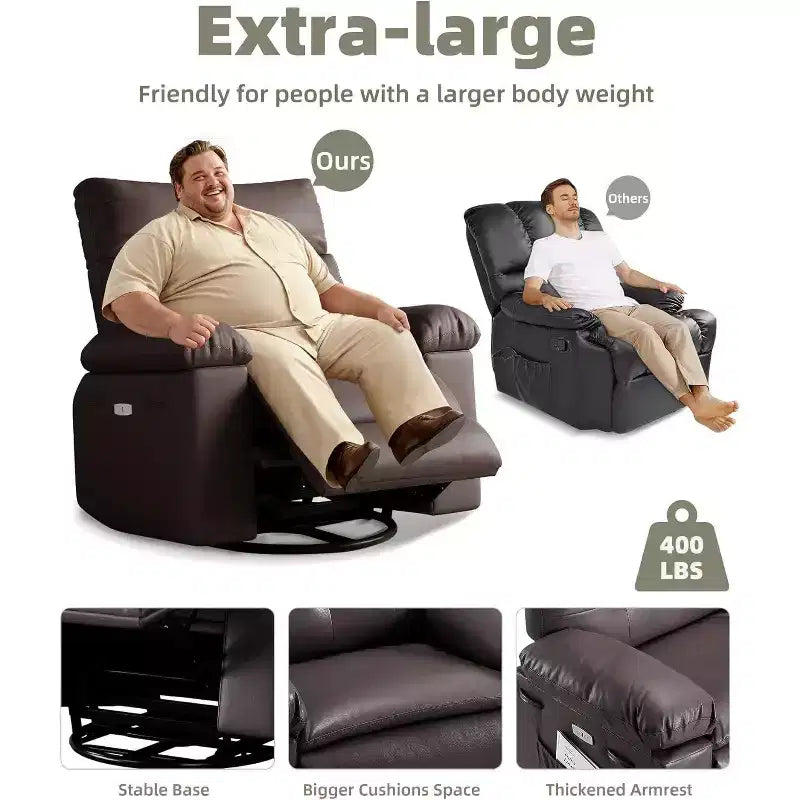 Poltrona reclinabile manuale oversize, poltrona in similpelle con cuscino spesso per soggiorno e camera da letto, comfort spazioso e pigro