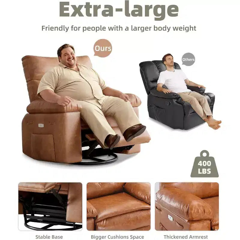 Poltrona reclinabile manuale oversize, poltrona in similpelle con cuscino spesso per soggiorno e camera da letto, comfort spazioso e pigro