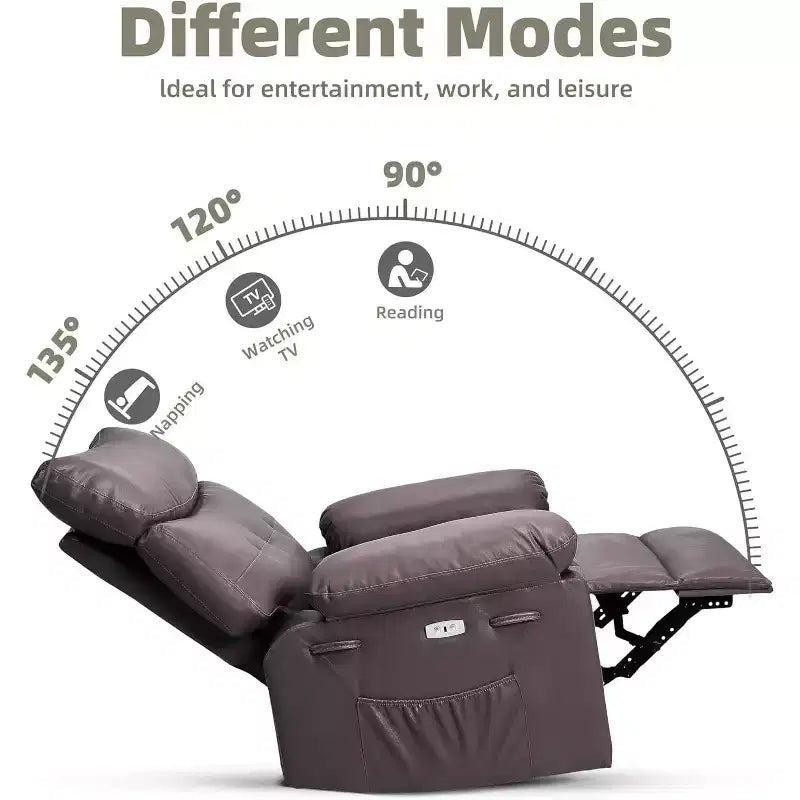 Poltrona reclinabile manuale oversize, poltrona in similpelle con cuscino spesso per soggiorno e camera da letto, comfort spazioso e pigro
