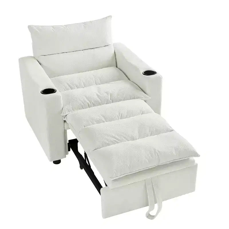 Divano letto singolo convertibile 3-in-1 con chaise longue imbottita, poltrona accent, divano letto a scomparsa con schienale regolabile e portabicchieri