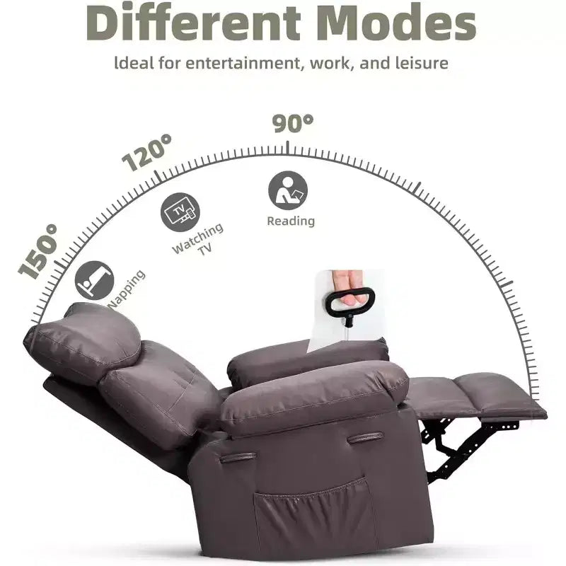 Poltrona reclinabile girevole oversize, poltrona reclinabile manuale in ampia pelle PU con bracciolo e schienale imbottiti, girevole a 360° per soggiorno, camera da letto, marrone