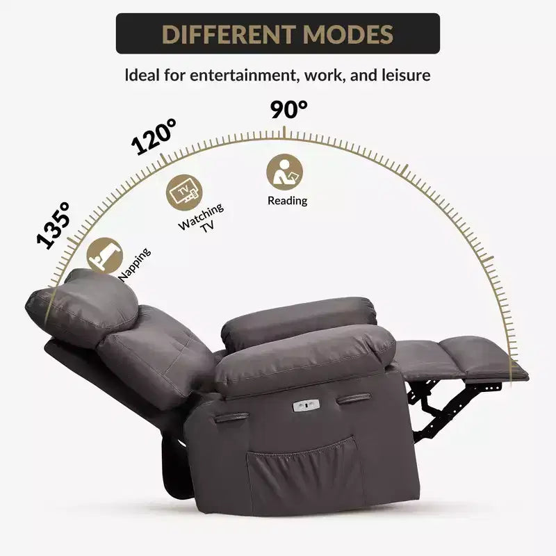 Poltrona Reclinabile Oversize, Poltrona Reclinabile Manuale con Imbottitura in Spugna 1.5X e Tasca Laterale, Sistema di Reclinazione Facile, Poltrona Reclinabile per Adulti in Similpelle