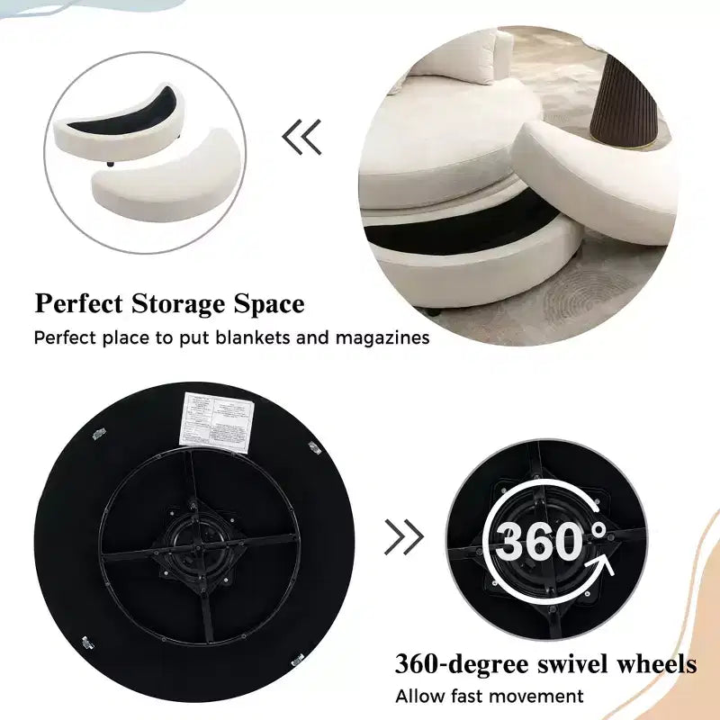 CLIHOME Poltrona girevole a barilotto 360 con pouf portaoggetti e 4 cuscini, poltrona accent moderna in ciniglia rotonda