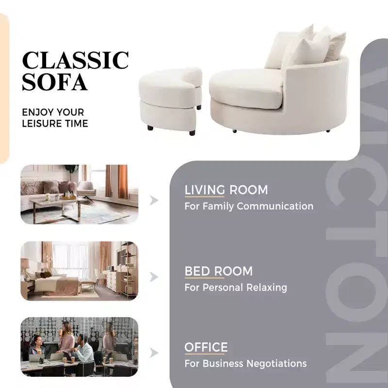 CLIHOME Poltrona girevole a barilotto 360 con pouf portaoggetti e 4 cuscini, poltrona accent moderna in ciniglia rotonda