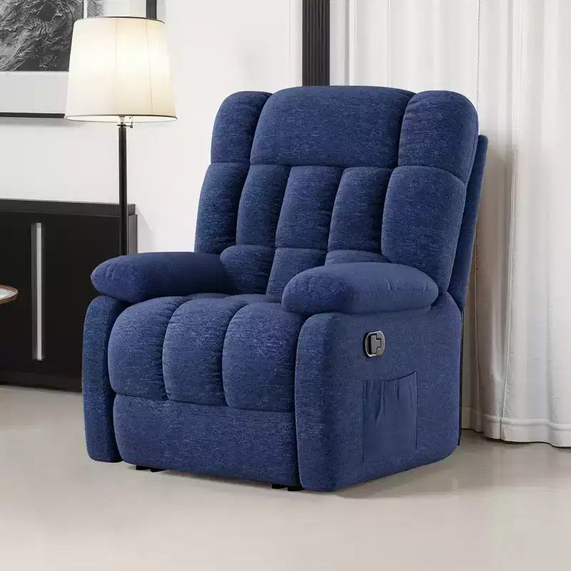 Poltrona Reclinabile Ergonomica 110-161x Reclinabile Poggiapiedi Regolabile Tasca Laterale per Soggiorno Blu Scuro