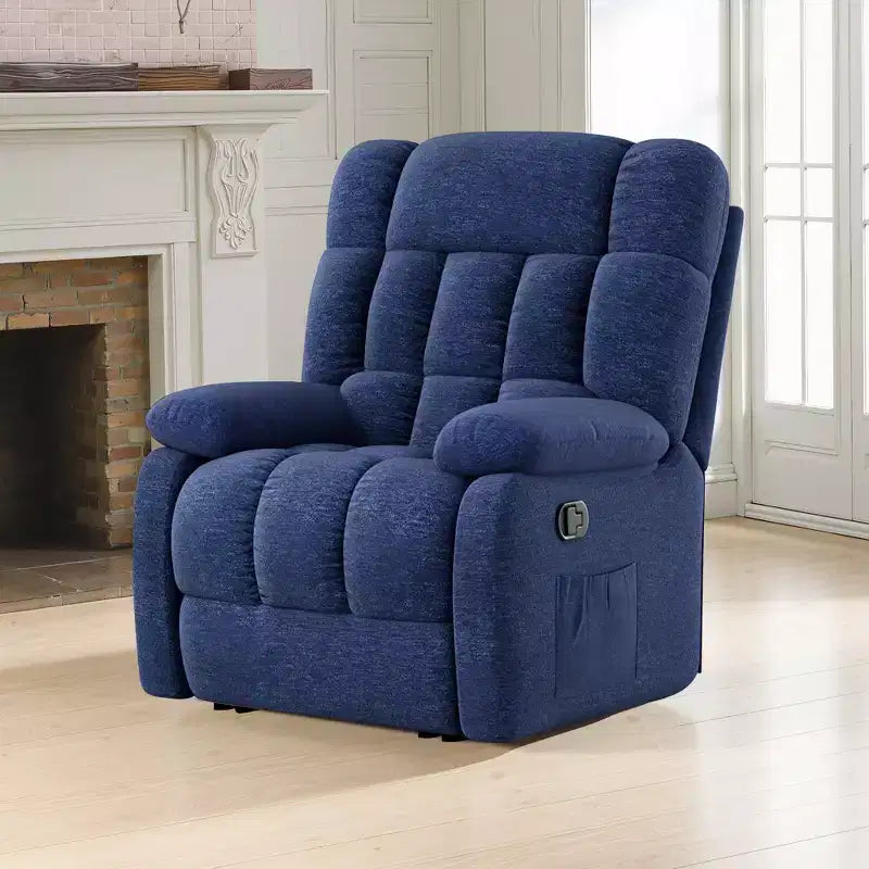 Poltrona Reclinabile Ergonomica 110-161x Reclinabile Poggiapiedi Regolabile Tasca Laterale per Soggiorno Blu Scuro