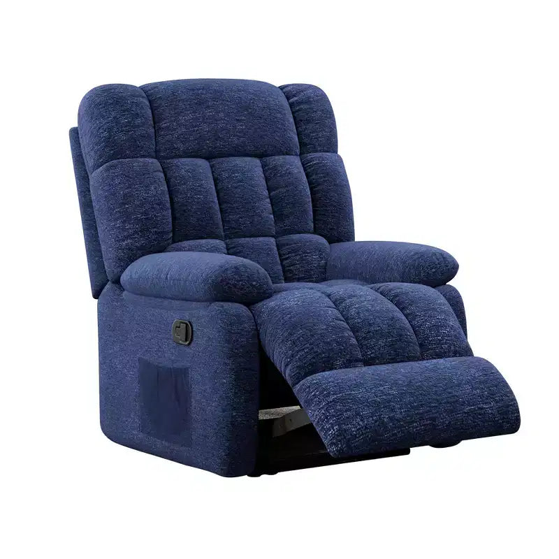 Poltrona Reclinabile Ergonomica 110-161x Reclinabile Poggiapiedi Regolabile Tasca Laterale per Soggiorno Blu Scuro