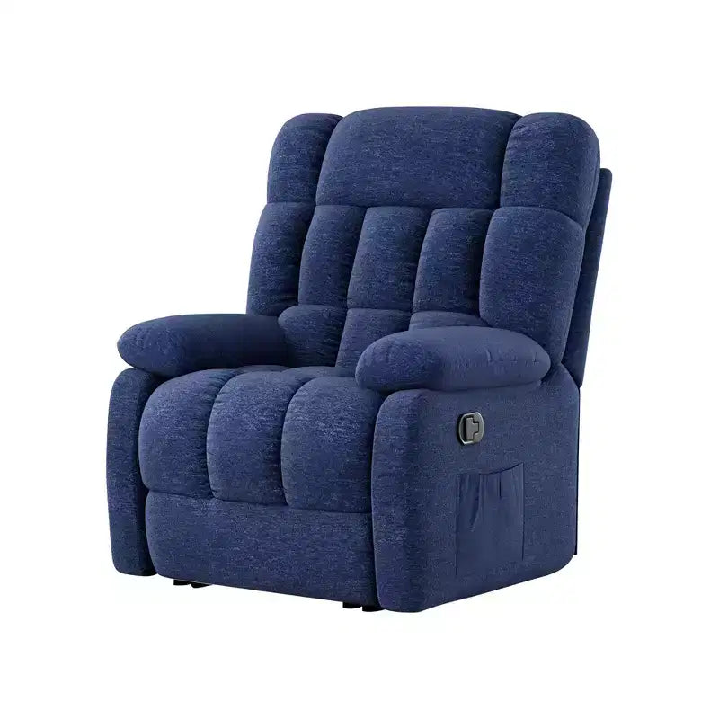 Poltrona Reclinabile Ergonomica 110-161x Reclinabile Poggiapiedi Regolabile Tasca Laterale per Soggiorno Blu Scuro
